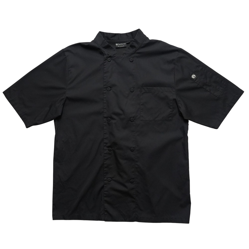 Chef Works Chef Coat Mens Medium Black Short Sleeve Double Breasted JLCV-BLK